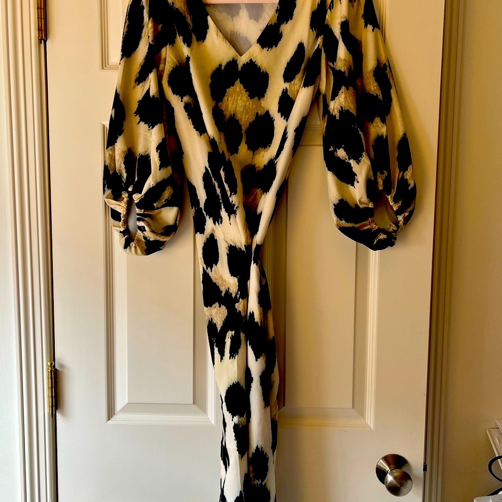 Leopard Print Puff Sleeve Dress - Picture 2 of 3